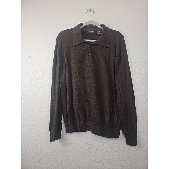 St. John's Bay Mens Brown Long Sleeve Polo Sweater Size Large - Picture 1 of 7